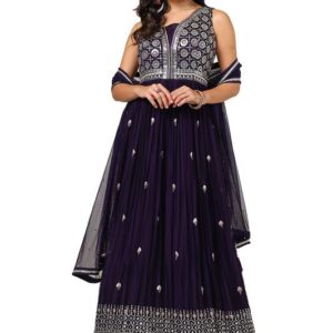 Gown Georgette Purple With Sequins