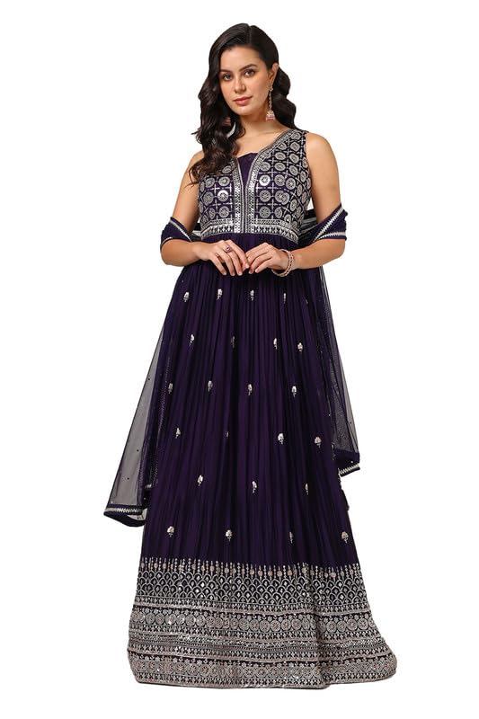 Gown Georgette Purple With Sequins